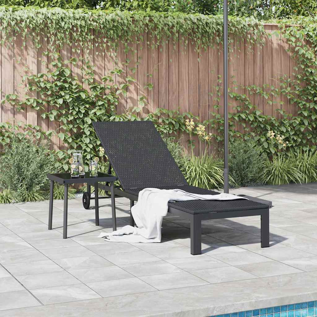 Sunbed 1-person Black 60 x 200 x 27cm Poly Rattan
